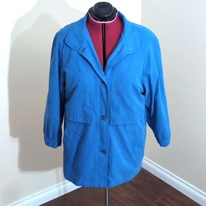 Apropos| Vibrant Blue Spring or Fall Button Up Jacket Polyester Nylon Blend